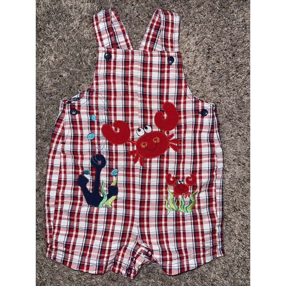 Okie Dokie Baby Boy Red plaid Romper Size 6-9 months